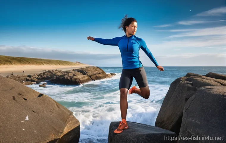 스칼라피쉬 성향 - **Prompt:** A dynamic, full-body shot of a young adult (male or female) on a rugged, windswept coast...