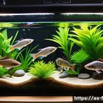 코리도라스 성격 - A vibrant freshwater aquarium scene featuring a lively group of six or more Corydoras catfish with d...