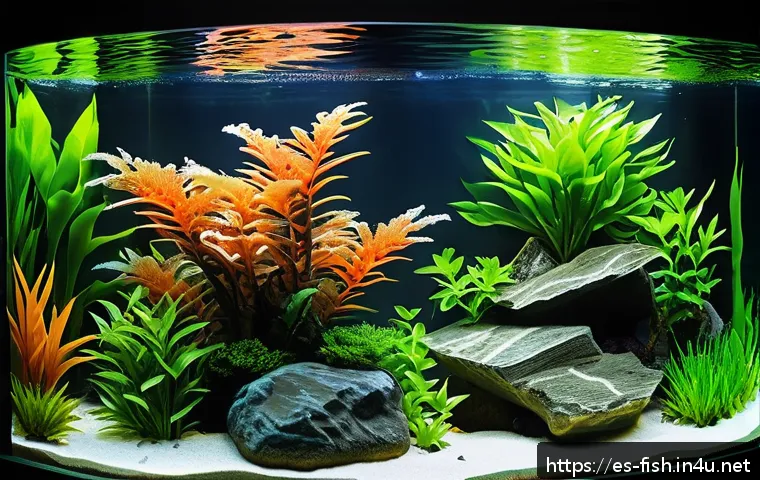 관상어 치료제 추천 - A detailed close-up of a healthy tropical freshwater aquarium featuring various colorful fish specie...